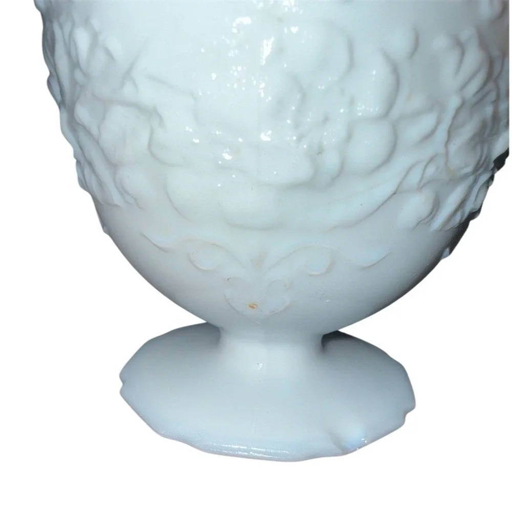 Indiana Glass Orange Blossom Creamer Pitcher White Footed‎ Embossed Floral